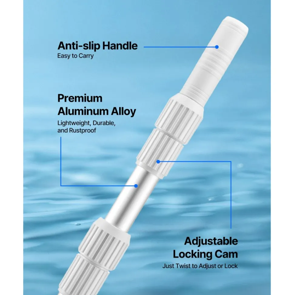 VEVOR Pool Pole, 3.4 to 15 Ft Telescoping Swimming Pool Cleaning Poles, Professional Adjustable Telescopic Pole with 2 Extension Poles, Heavy Duty Cleaner Stick for Skimmer Net, Brush, Vacuum Head