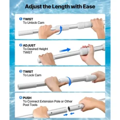 VEVOR Pool Pole, 3.4 to 15 Ft Telescoping Swimming Pool Cleaning Poles, Professional Adjustable Telescopic Pole with 2 Extension Poles, Heavy Duty Cleaner Stick for Skimmer Net, Brush, Vacuum Head