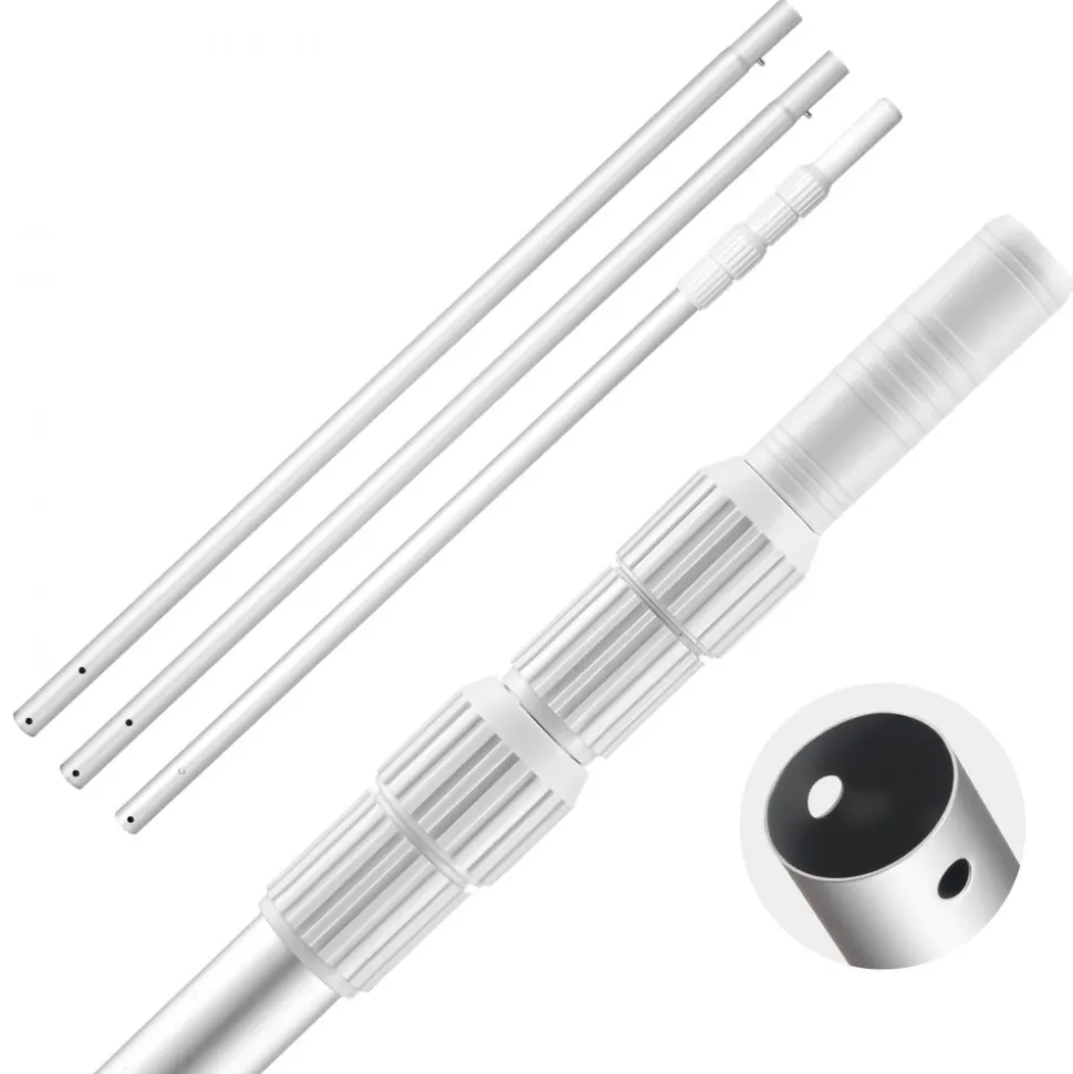 VEVOR Pool Pole, 3.4 to 15 Ft Telescoping Swimming Pool Cleaning Poles, Professional Adjustable Telescopic Pole with 2 Extension Poles, Heavy Duty Cleaner Stick for Skimmer Net, Brush, Vacuum Head