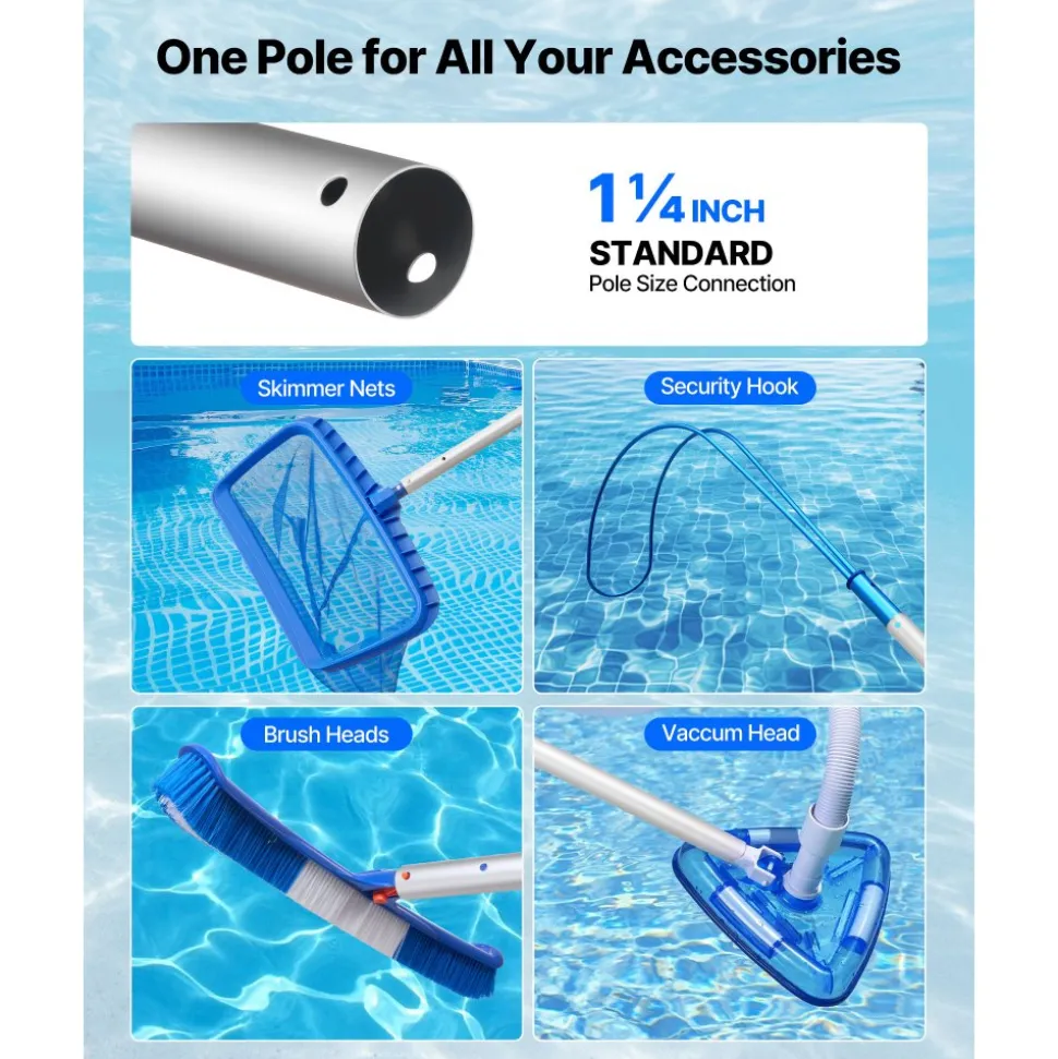 VEVOR Pool Pole, 3.4 to 12 Ft Telescoping Swimming Pool Cleaning Poles, Professional Adjustable Telescopic Pole with Extension Pole, Heavy Duty Cleaner Stick for Skimmer Net, Rake, Brush, Vacuum Head