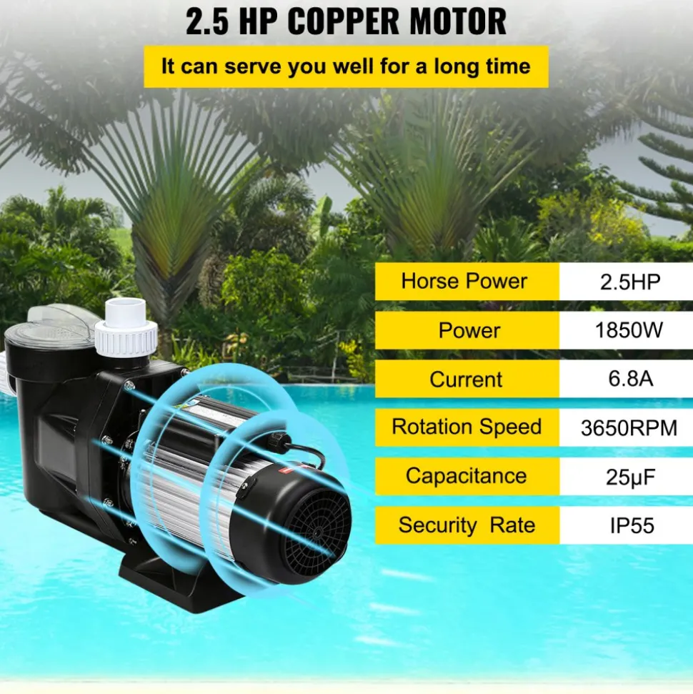 VEVOR Pool Pump 2.5HP, Above Ground Swimming Pool Pump with Filtration Basket, 8880 GPH Efficient Single Speed Water Circulation Pump for Pools, Spa, Meets Standard Requirements
