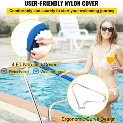 VEVOR Pool Rail 48x36 Pool Railing 304 Stainless Steel 250LBS Load Capacity Silver Rustproof Pool Handrail Humanized Swimming Pool Handrail with Blue Grip Cover & M8 Drill Bit & Self-Taping Screws