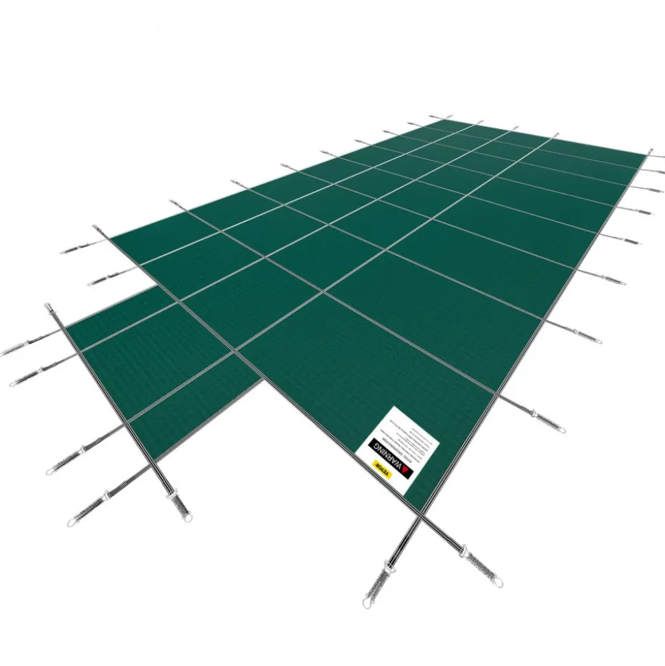 VEVOR Pool Safety Cover Fits 18x36ft Rectangle Inground Pools, Safety Pool Cover with 4x10ft Center End Step, Mesh Solid Pool Cover with Drainage Holes for Swimming Pool, Winter Safety Cover, Green