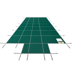 VEVOR Pool Safety Cover Fits 18x36ft Rectangle Inground Pools, Safety Pool Cover with 4x10ft Center End Step, Mesh Solid Pool Cover with Drainage Holes for Swimming Pool, Winter Safety Cover, Green