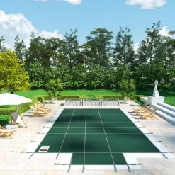 VEVOR Pool Safety Cover Fits 18x36ft Rectangle Inground Pools, Safety Pool Cover with 4x10ft Center End Step, Mesh Solid Pool Cover with Drainage Holes for Swimming Pool, Winter Safety Cover, Green