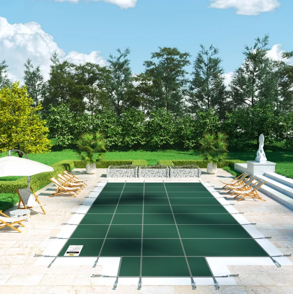 VEVOR Pool Safety Cover Fits 18x36ft Rectangle Inground Pools, Safety Pool Cover with 4x10ft Center End Step, Mesh Solid Pool Cover with Drainage Holes for Swimming Pool, Winter Safety Cover, Green