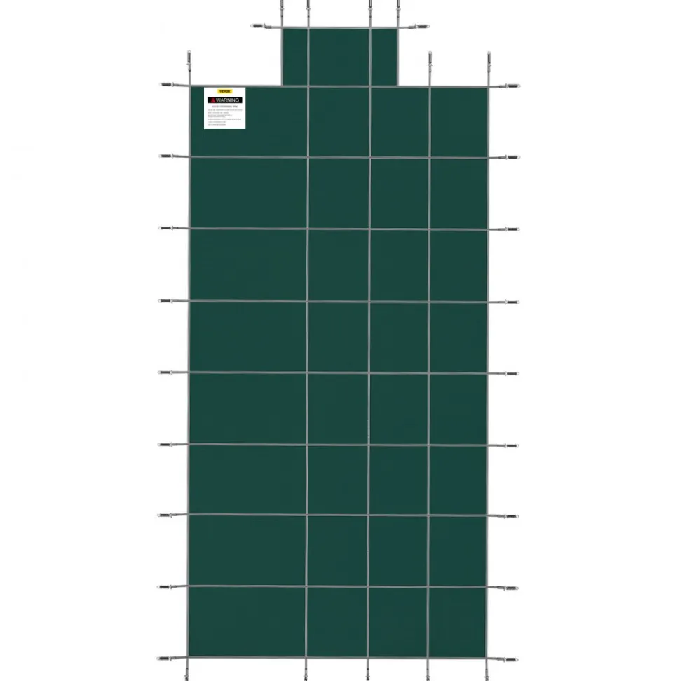 VEVOR Pool Safety Cover Fits 18x36ft Rectangle Inground Pools, Safety Pool Cover with 4x10ft Center End Step, Mesh Solid Pool Cover with Drainage Holes for Swimming Pool, Winter Safety Cover, Green