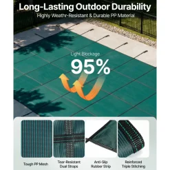 VEVOR Pool Safety Cover Fits 18x36ft Rectangle Inground Pools, Safety Pool Cover with 4x10ft Center End Step, Mesh Solid Pool Cover with Drainage Holes for Swimming Pool, Winter Safety Cover, Green