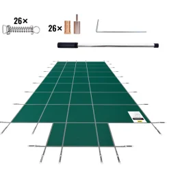 VEVOR Pool Safety Cover Fits 18x36ft Rectangle Inground Pools, Safety Pool Cover with 4x10ft Center End Step, Mesh Solid Pool Cover with Drainage Holes for Swimming Pool, Winter Safety Cover, Green