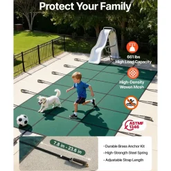 VEVOR Pool Safety Cover Fits 16x30ft Rectangle Inground Pools, Safety Pool Cover with Drainage Holes, Mesh Solid Pool Cover for Swimming Pool, Winter Safety Cover, Green