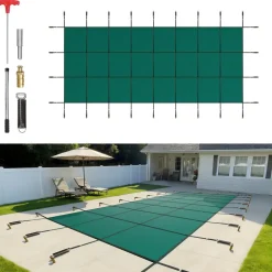 VEVOR Pool Safety Cover Fits 16x40ft Rectangle Inground Pools, Safety Pool Cover with Drainage Holes, Mesh Pool Cover for Swimming Pool, Winter Safety Cover, Green