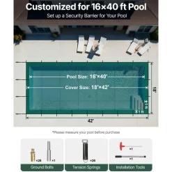 VEVOR Pool Safety Cover Fits 16x40ft Rectangle Inground Pools, Safety Pool Cover with Drainage Holes, Mesh Pool Cover for Swimming Pool, Winter Safety Cover, Green
