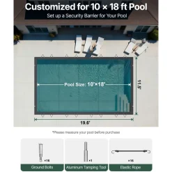 VEVOR Pool Safety Cover Fits 10.5x18.6ft Rectangle Inground Pools, Safety Pool Cover with Drainage Holes, Mesh Pool Cover for Swimming Pool, PVC Winter Safety Cover, Dark Grey