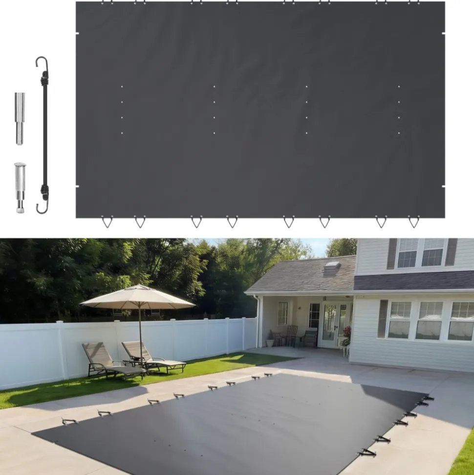 VEVOR Pool Safety Cover Fits 10.5x18.6ft Rectangle Inground Pools, Safety Pool Cover with Drainage Holes, Mesh Pool Cover for Swimming Pool, PVC Winter Safety Cover, Dark Grey