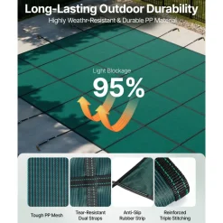 VEVOR Pool Safety Cover Fits 20x40ft Rectangle Inground Pools, Safety Pool Cover with Drainage Holes, Mesh Solid Pool Cover for Swimming Pool, Winter Safety Cover, Green