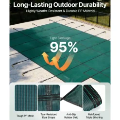 VEVOR Pool Safety Cover Fits 16x32ft Rectangle Inground Pools, Safety Pool Cover with 4x10ft Center End Step, Mesh Solid Pool Cover with Drainage Holes for Swimming Pool, Winter Safety Cover, Green