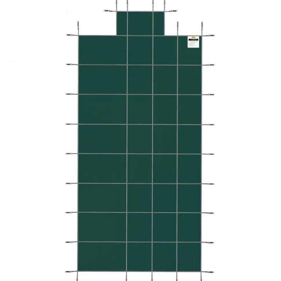 VEVOR Pool Safety Cover Fits 16x32ft Rectangle Inground Pools, Safety Pool Cover with 4x10ft Center End Step, Mesh Solid Pool Cover with Drainage Holes for Swimming Pool, Winter Safety Cover, Green
