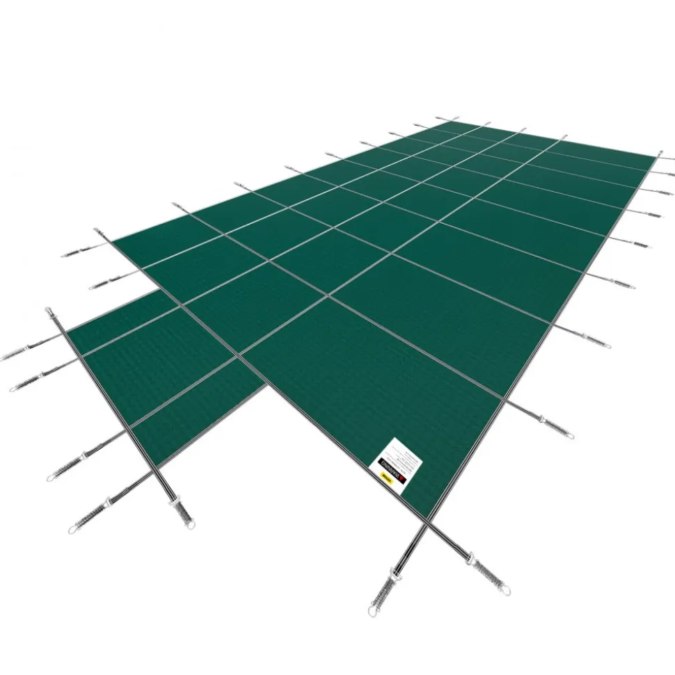 VEVOR Pool Safety Cover Fits 16x32ft Rectangle Inground Pools, Safety Pool Cover with 4x10ft Center End Step, Mesh Solid Pool Cover with Drainage Holes for Swimming Pool, Winter Safety Cover, Green