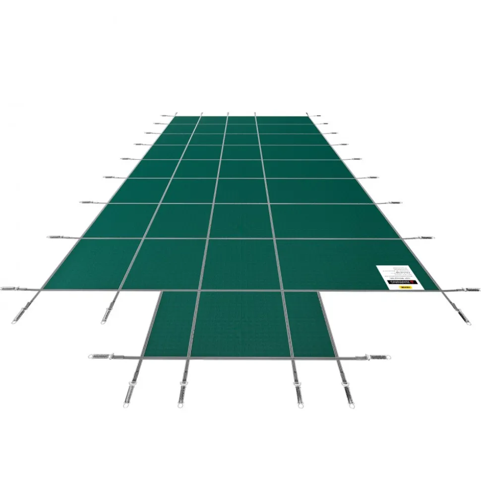 VEVOR Pool Safety Cover Fits 16x32ft Rectangle Inground Pools, Safety Pool Cover with 4x10ft Center End Step, Mesh Solid Pool Cover with Drainage Holes for Swimming Pool, Winter Safety Cover, Green