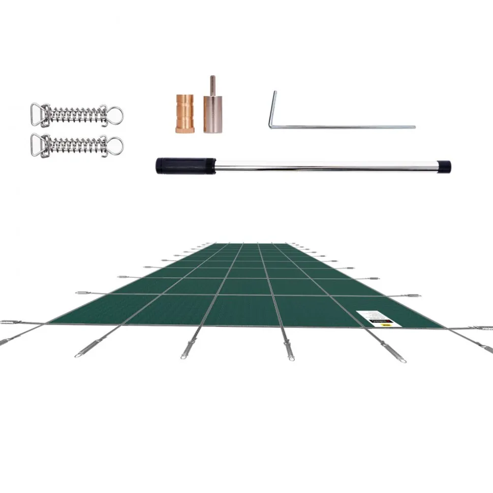 VEVOR Pool Safety Cover Fits 18x36ft Rectangle Inground Pools, Safety Pool Cover with Drainage Holes, Mesh Solid Pool Cover for Swimming Pool, Winter Safety Cover, Green