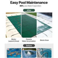 VEVOR Pool Safety Cover Fits 18x36ft Rectangle Inground Pools, Safety Pool Cover with Drainage Holes, Mesh Solid Pool Cover for Swimming Pool, Winter Safety Cover, Green