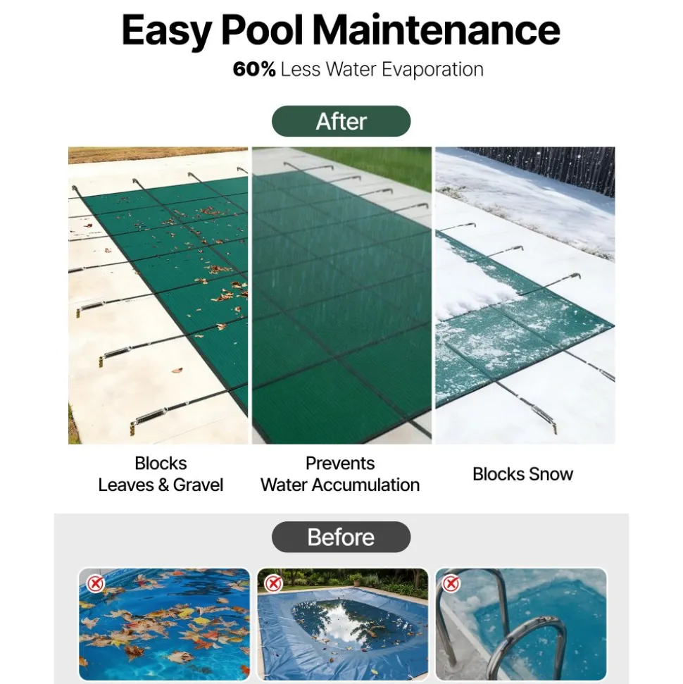 VEVOR Pool Safety Cover Fits 18x36ft Rectangle Inground Pools, Safety Pool Cover with Drainage Holes, Mesh Solid Pool Cover for Swimming Pool, Winter Safety Cover, Green