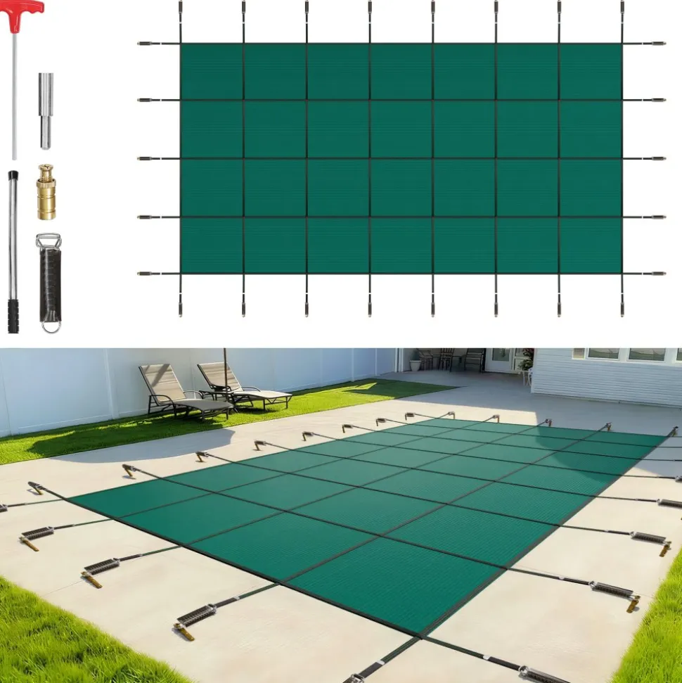 VEVOR Pool Safety Cover Fits 18x36ft Rectangle Inground Pools, Safety Pool Cover with Drainage Holes, Mesh Solid Pool Cover for Swimming Pool, Winter Safety Cover, Green