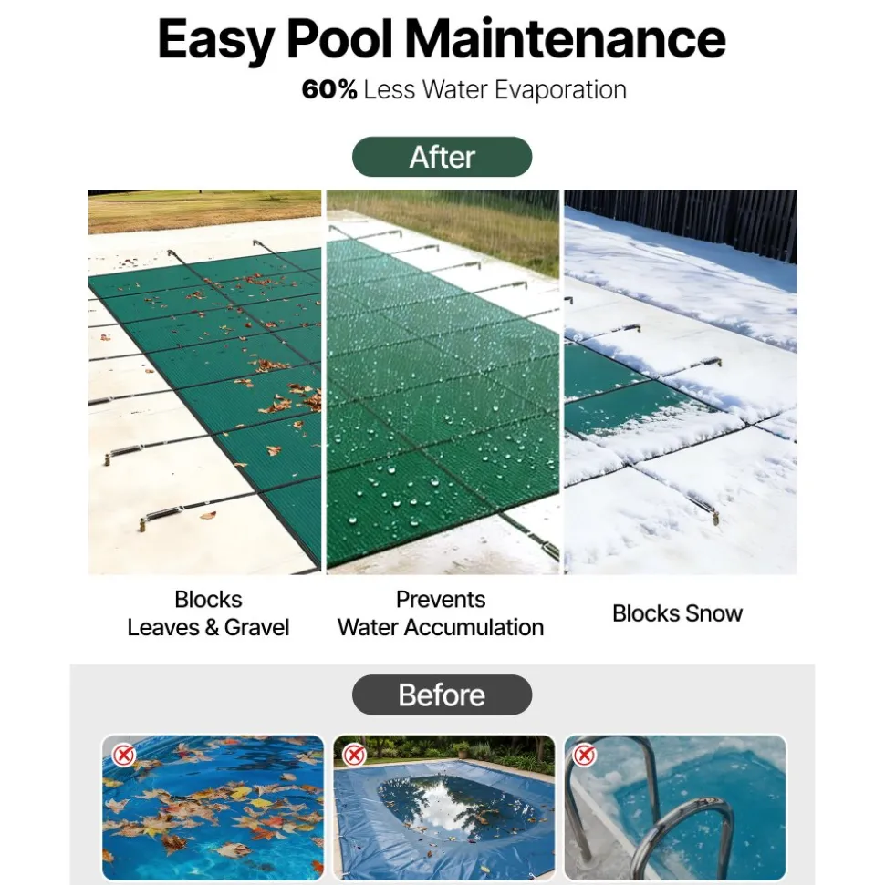 VEVOR Pool Safety Cover Fits 16x32ft Rectangle Inground Pools, Safety Pool Cover with Drainage Holes, Mesh Solid Pool Cover for Swimming Pool, Winter Safety Cover, Green