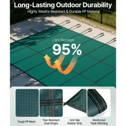 VEVOR Pool Safety Cover Fits 16x32ft Rectangle Inground Pools, Safety Pool Cover with Drainage Holes, Mesh Solid Pool Cover for Swimming Pool, Winter Safety Cover, Green