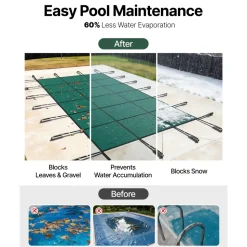 VEVOR Pool Safety Cover Fits 14x26ft Rectangle Inground Pools, Safety Pool Cover with Drainage Holes, Mesh Solid Pool Cover for Swimming Pool, Winter Safety Cover, Green