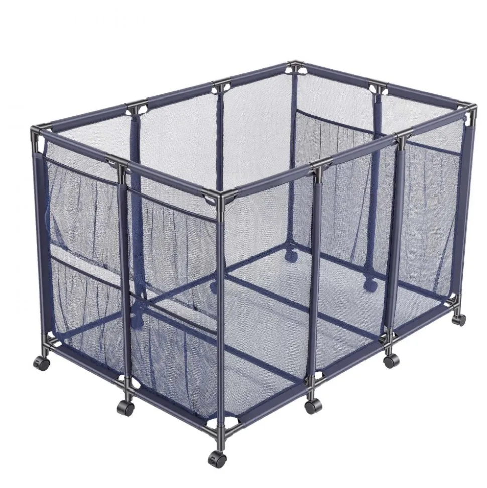 VEVOR Pool Storage Bin, 48.8 x 32.7 x 32.7 in, Rolling Pool Float Storage Organizer with Side Pockets & Casters, Heavy Duty Metal Frame, Poolside Toys Noodles Holder Mesh Basket for Swimming Pools