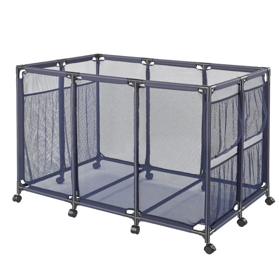 VEVOR Pool Storage Bin, 48.8 x 32.7 x 32.7 in, Rolling Pool Float Storage Organizer with Side Pockets & Casters, Heavy Duty Metal Frame, Poolside Toys Noodles Holder Mesh Basket for Swimming Pools