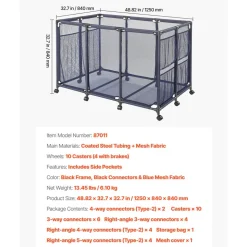 VEVOR Pool Storage Bin, 48.8 x 32.7 x 32.7 in, Rolling Pool Float Storage Organizer with Side Pockets & Casters, Heavy Duty Metal Frame, Poolside Toys Noodles Holder Mesh Basket for Swimming Pools