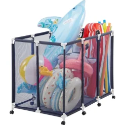 VEVOR Pool Storage Bin, 48 x 33 x 39 in, Rolling Pool Float Storage Organizer with Casters, Durable Plastic Frame, Poolside Toys Noodles Holder, Breathable Mesh Basket for Swimming Pools