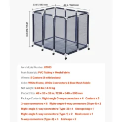 VEVOR Pool Storage Bin, 48 x 33 x 39 in, Rolling Pool Float Storage Organizer with Casters, Durable Plastic Frame, Poolside Toys Noodles Holder, Breathable Mesh Basket for Swimming Pools