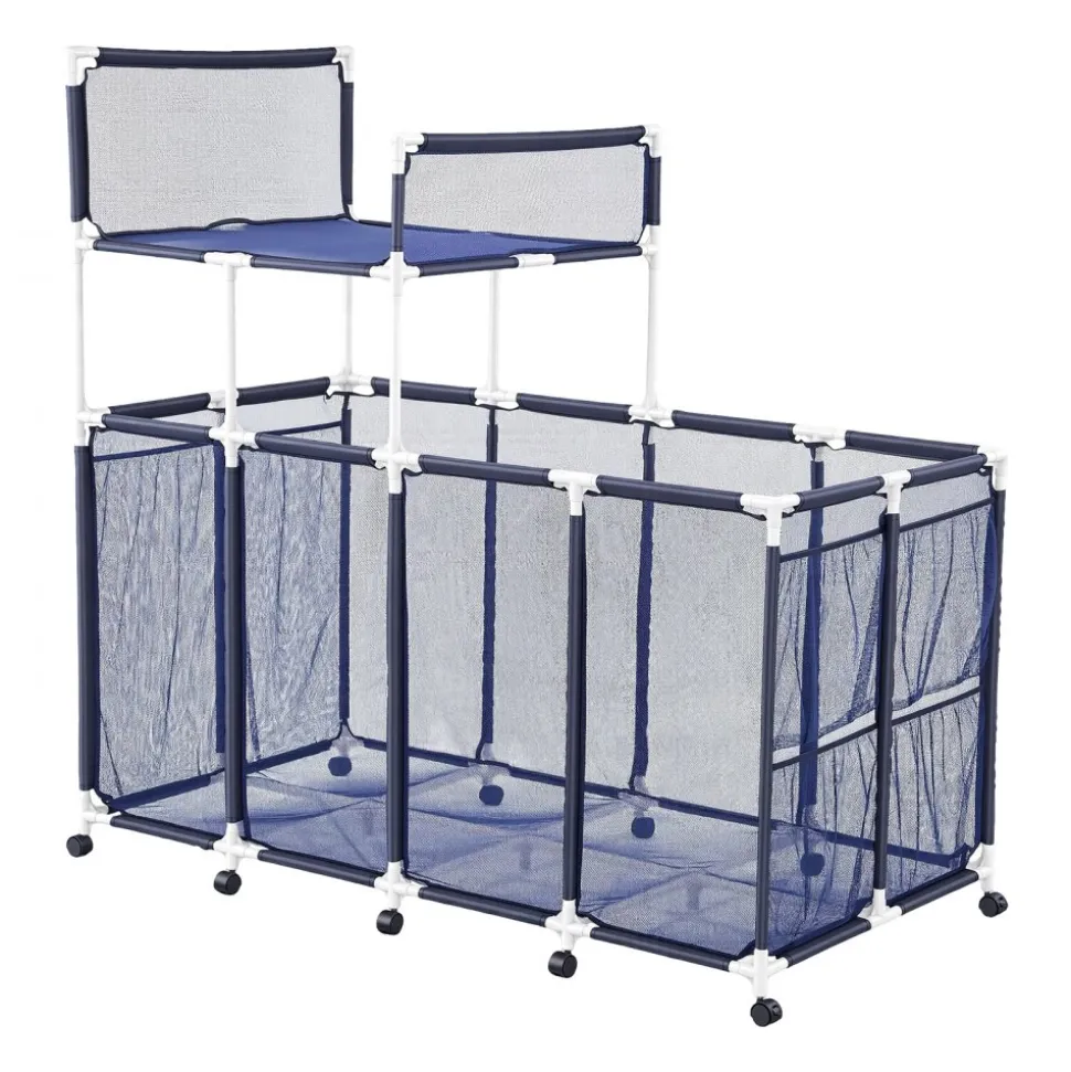 VEVOR Pool Storage Bin, 64.96 x 33.46 x 64.96 in, Rolling Pool Float Storage Organizer with Side Pockets & Noodles Holder Rack, Durable Plastic Frame, Poolside Toys Mesh Basket for Swimming Pools