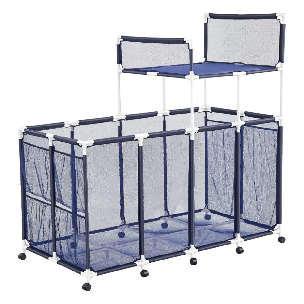 VEVOR Pool Storage Bin, 64.96 x 33.46 x 64.96 in, Rolling Pool Float Storage Organizer with Side Pockets & Noodles Holder Rack, Durable Plastic Frame, Poolside Toys Mesh Basket for Swimming Pools