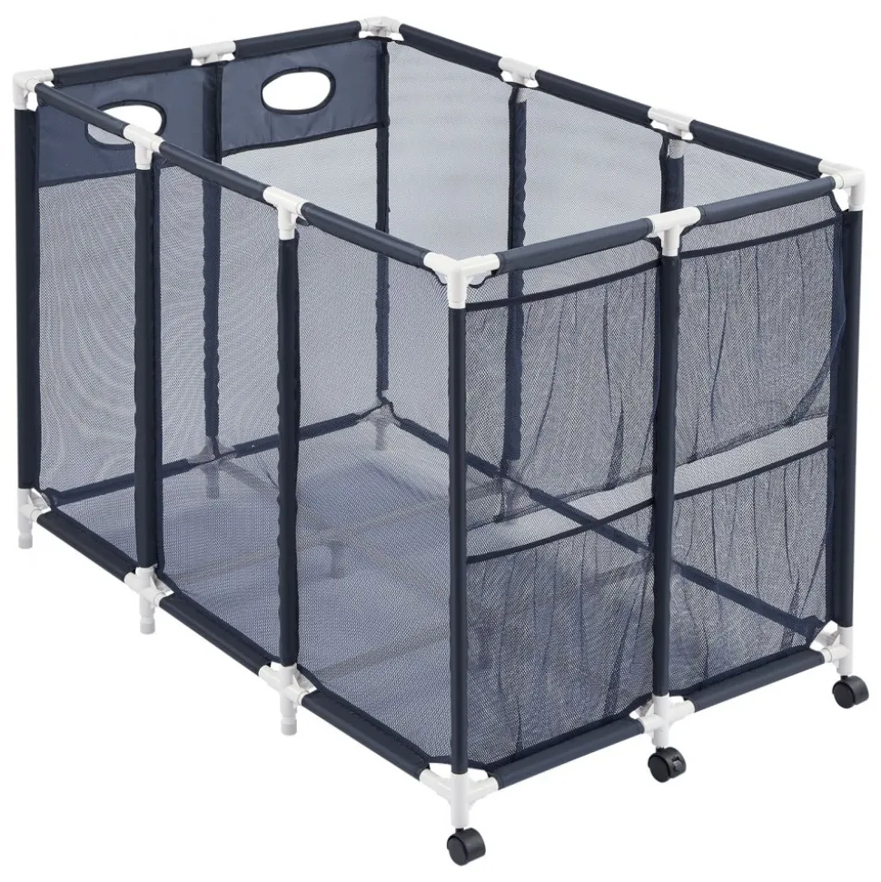 VEVOR Pool Storage Bin, 47.2 x 30.2 x 34 in, Rolling Pool Float Storage Organizer with Side Pockets & Casters, Heavy Duty Plastic Frame, Poolside Toys Noodles Holder Mesh Basket for Swimming Pools