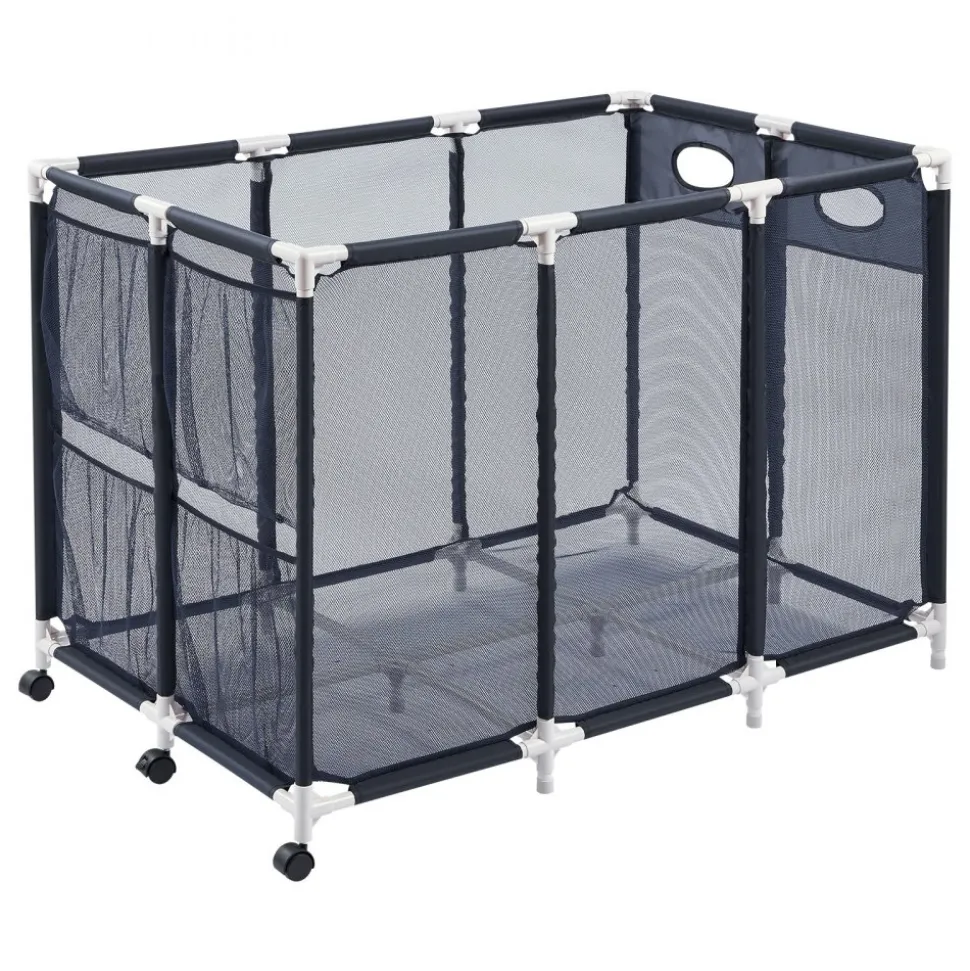 VEVOR Pool Storage Bin, 47.2 x 30.2 x 34 in, Rolling Pool Float Storage Organizer with Side Pockets & Casters, Heavy Duty Plastic Frame, Poolside Toys Noodles Holder Mesh Basket for Swimming Pools