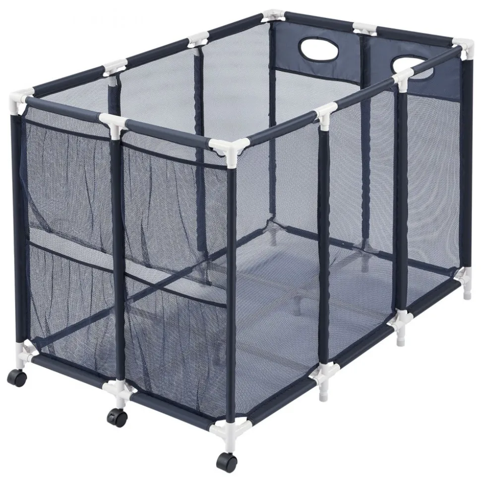 VEVOR Pool Storage Bin, 47.2 x 30.2 x 34 in, Rolling Pool Float Storage Organizer with Side Pockets & Casters, Heavy Duty Plastic Frame, Poolside Toys Noodles Holder Mesh Basket for Swimming Pools