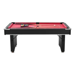 VEVOR Pool Table, 6 ft Portable Billiards Tables, Adjustable Feet Stable Game Table, Entertainment Set Includes Ball, Cue, Rack, Chalk and Brush, Black with Red Cloth, for Family Use, Recreation Room
