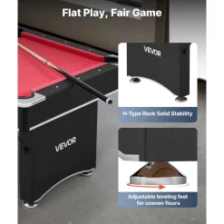 VEVOR Pool Table, 6 ft Portable Billiards Tables, Adjustable Feet Stable Game Table, Entertainment Set Includes Ball, Cue, Rack, Chalk and Brush, Black with Red Cloth, for Family Use, Recreation Room