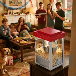 VEVOR Popcorn Machine, 8oz Stainless Steel Kettle, 800W Commercial Countertop Popcorn Maker, 48 Cups per Batch Theater Style Popper, with 2-Button Control Glass Wall PC Door 1 Scoop 3 Spoons, Red
