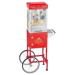 VEVOR Popcorn Machine with Cart, 8oz Stainless Steel Kettle, 800W Commercial Popcorn Maker, 48 Cups per Batch Theater Style Popper, with 2-Button Control Glass Wall PC Door 1 Scoop 3 Spoons, Red