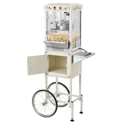 VEVOR Popcorn Machine with Cart, 8oz Stainless Steel Kettle, 800W Commercial Popcorn Maker, 48 Cups per Batch Theater Style Popper, with 2-Button Control Glass Wall PC Door 1 Scoop 3 Spoons, Black