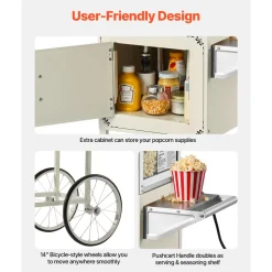 VEVOR Popcorn Machine with Cart, 8oz Stainless Steel Kettle, 800W Commercial Popcorn Maker, 48 Cups per Batch Theater Style Popper, with 2-Button Control Glass Wall PC Door 1 Scoop 3 Spoons, Black