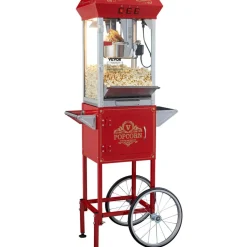 VEVOR Popcorn Maker with Cart, 850W Popcorn Popper Machine, 8 Oz Kettle Makes 48 Cups per Batch, Popcorn Maker Equipped with Tempered Glass, Includes 4 Scoops, Movie Theater Style, Red