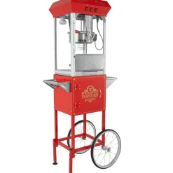 VEVOR Popcorn Maker with Cart, 850W Popcorn Popper Machine, 8 Oz Kettle Makes 48 Cups per Batch, Popcorn Maker Equipped with Tempered Glass, Includes 4 Scoops, Movie Theater Style, Red