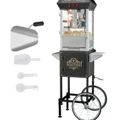 VEVOR Popcorn Maker with Cart, 850W Popcorn Popper Machine, 8 Oz Kettle Makes 48 Cups per Batch, Popcorn Maker Equipped with Tempered Glass, Includes 4 Scoops, Movie Theater Style, Black
