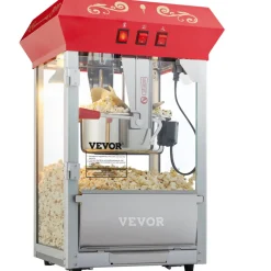 VEVOR Popcorn Maker, 850W Popcorn Popper Machine, 8 Oz Kettle Makes 48 Cups per Batch, Countertop Popcorn Maker with Tempered Glass, Includes 4 Scoops, Movie Theater Style, Red